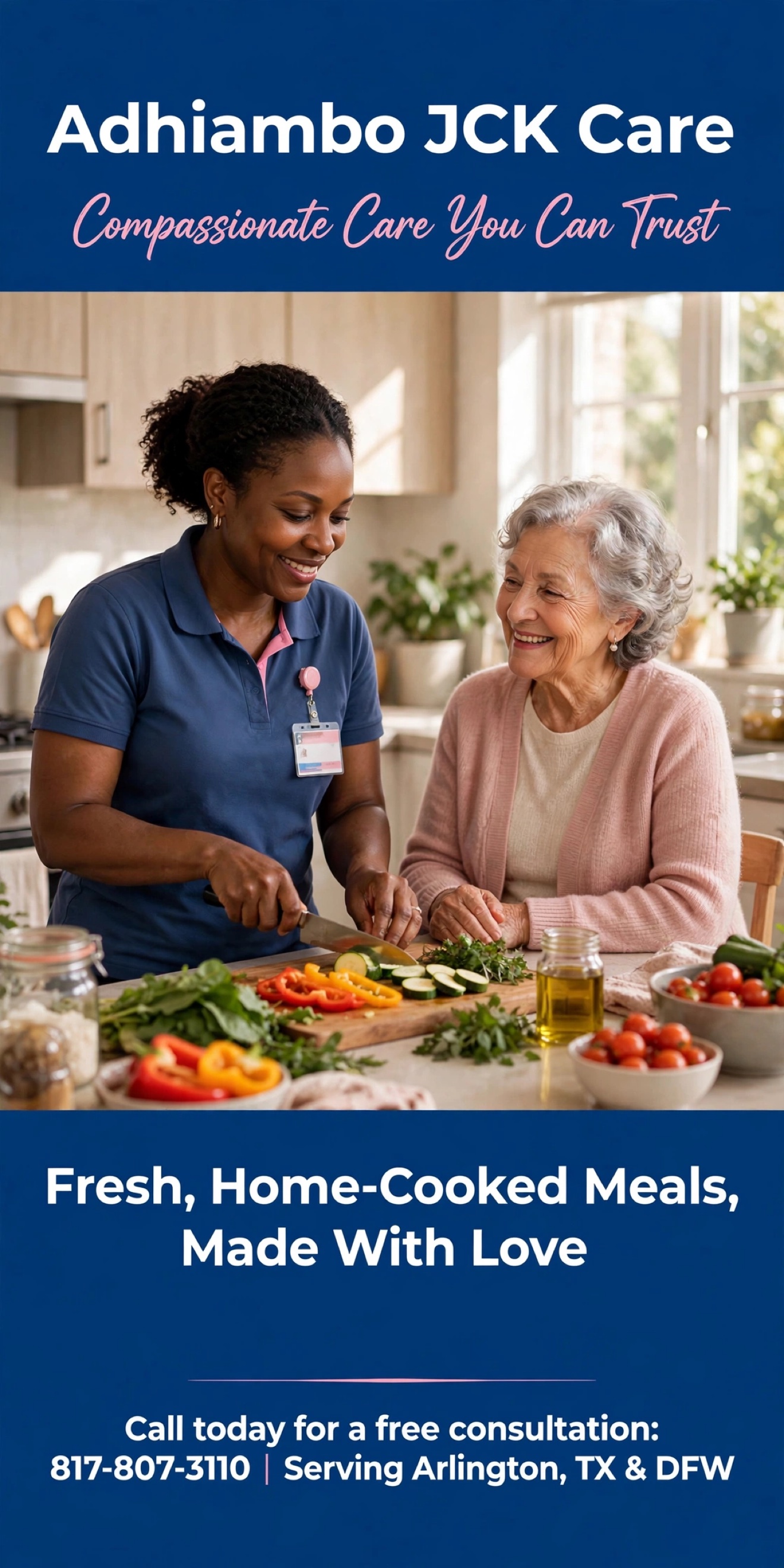 Caregiver and senior woman preparing a colorful meal together